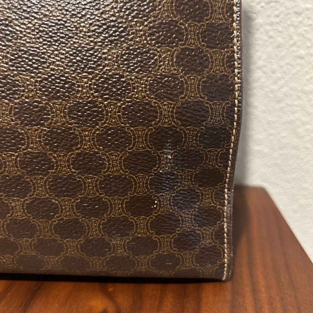 Celine Brown Macadam Top Handle Tote with Tan Leather Circular Handles - Picture 4 of 16